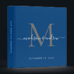 Monogram Navy Blue Grey Script Wedding Album Binder<br><div class="desc">Elegant Monogram Navy Blue Slate Grey Script Name Wedding Memories Photo Album Story 3 ring binder</div>