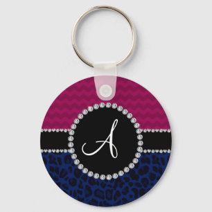 Monogram navy blue leopard plum chevrons keychain