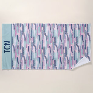 Monogram Navy Blue Lite Blue Purple White Abstract Beach Towel