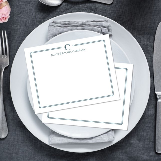 Monogram Navy Blue Newlywed Stationery Card (Creator Uploaded)