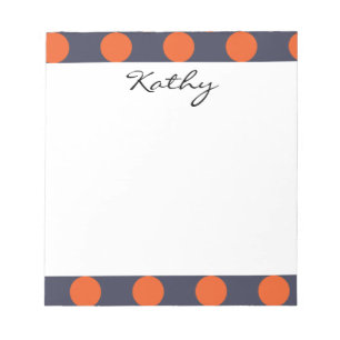 Monogram Navy Blue Orange Chic Polka Dot Pattern Notepad