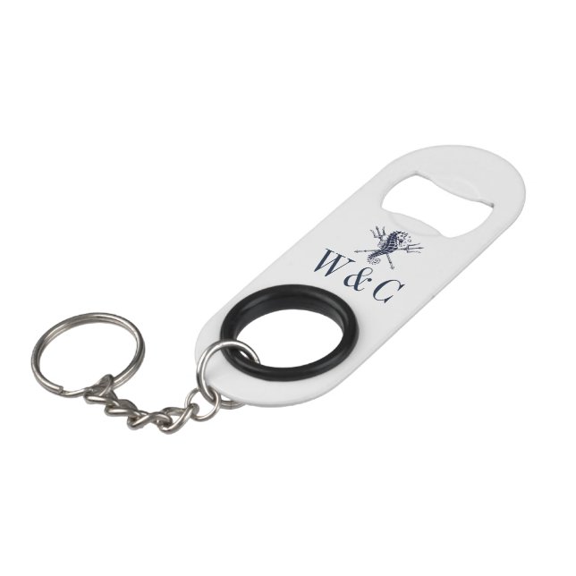 Monogram Navy Blue Seahorse Nautical Keychain Bottle Opener (Front Angled)