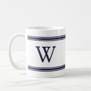 Monogram Navy Blue Striped Personalized Mug