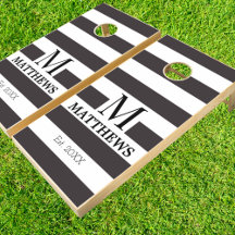 Monogram Navy Blue Stripes Nautical Beach House