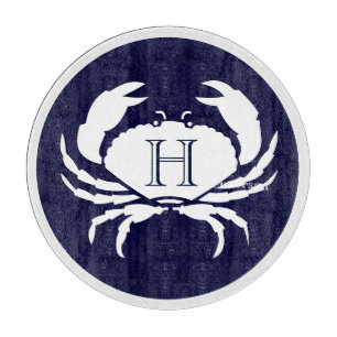 Monogram Navy Blue White Crab Nautical Cutting Board