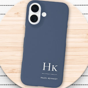 Monogram Navy Blue White Professional Elegant iPhone 16 Case