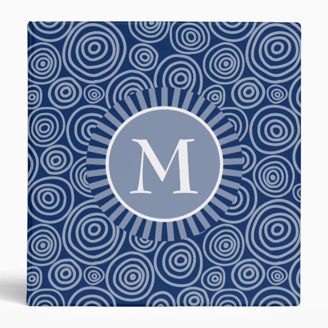 Monogram Navy Blue White Spirals - Personalized Binder (Front)