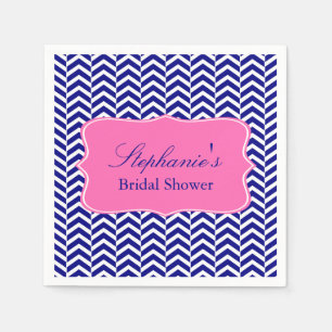 Monogram Navy Blue with Hot Pink Chevron Bridal Napkin