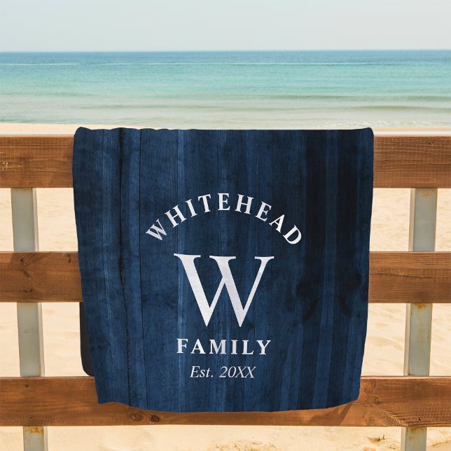 Monogram Navy Blue Wood Beach Towel (Creator Uploaded)