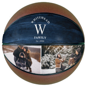 Monogram Navy Blue Wood Photo Collage Basketball