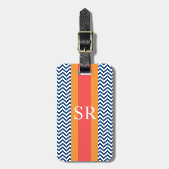 Monogram Navy Chevron Luggage Tag (Front Vertical)