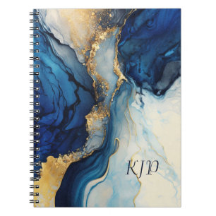 Monogram Navy Gold Alcohol Ink Watercolor Splash Notebook