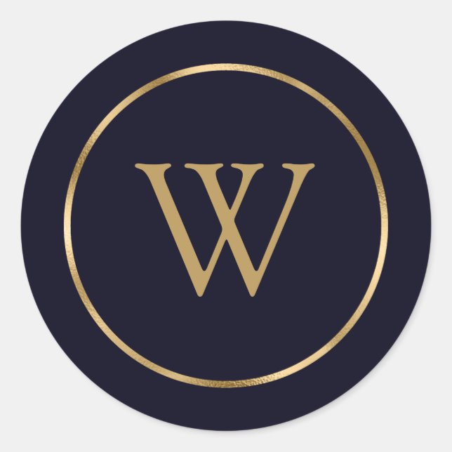 Monogram Navy Gold Business Classic Round Sticker (Front)