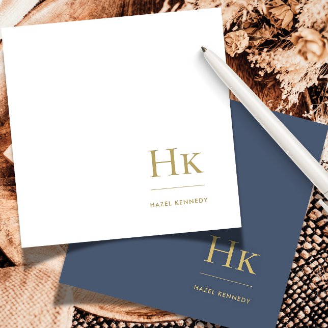 Monogram Navy Gold Simple Elegant Social Notecard (Creator Uploaded)