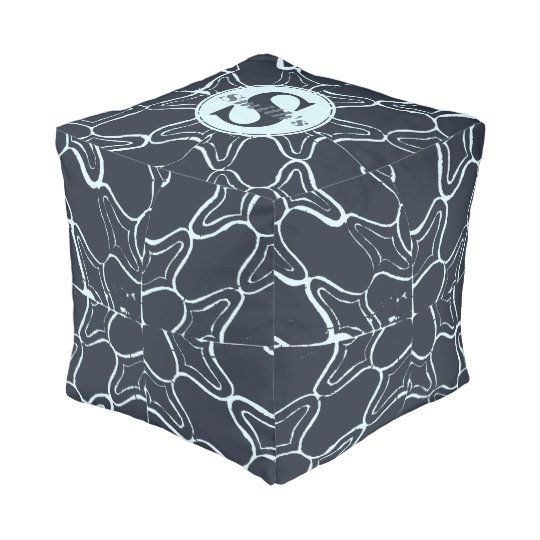 Monogram Navy Grunge Geometric Damask Tile Pattern Pouf