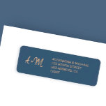 Monogram navy rose gold wedding return address<br><div class="desc">Monogrammed wedding address return label with simple copper bronze typography script on dark midnight blue background with a classy elegant look. Ideal for modern contemporary indoor weddings or other formal correspondence.</div>