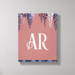 Monogram Navy Rose Wisteria Elegance Canvas Print
