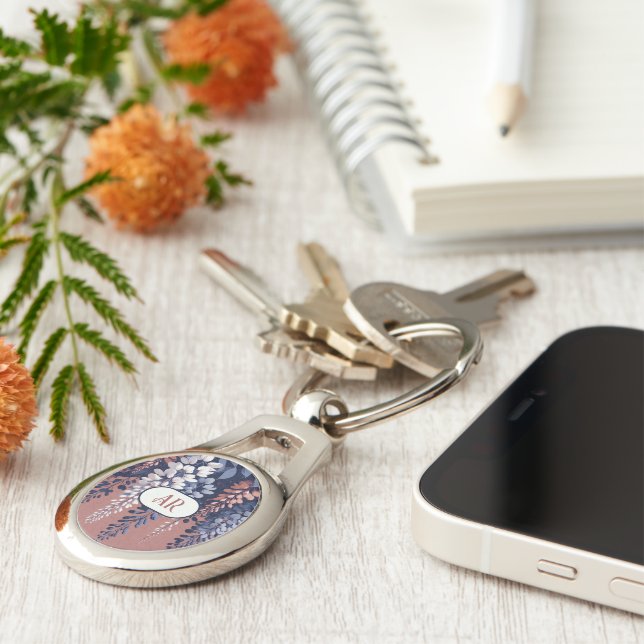 Monogram Navy Rose Wisteria Elegance Keychain (Side)