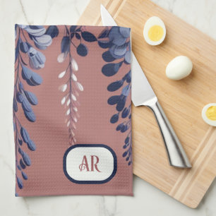 Monogram Navy Rose Wisteria Elegance Kitchen Towel