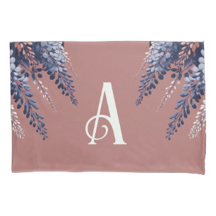 Monogram Navy Rose Wisteria Elegance Pillowcase