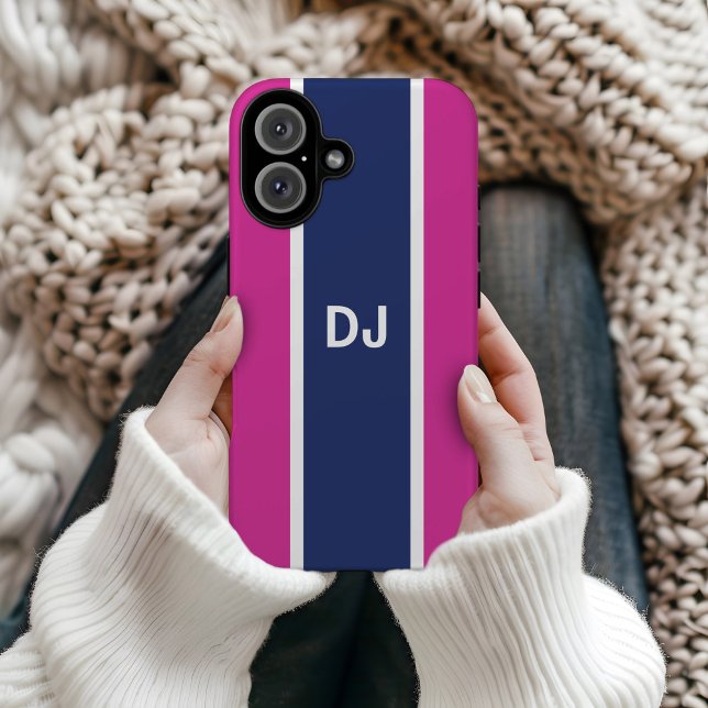 Monogram Navy Stripe MagSafe Tough (Monogram Pink phone case)
