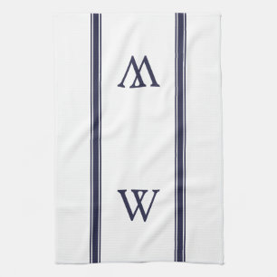 Monogram Navy Stripe Personalized Kitchen Towel