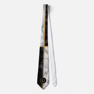 Monogram Neck Tie Black and White Check Marble