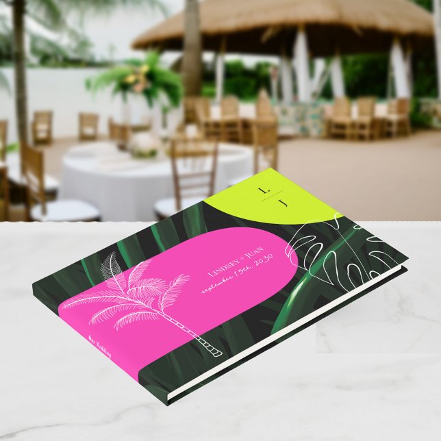 Monogram Neon Arches Tropical Wedding Guest Book (Creator Uploaded)