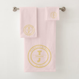 Monogram Neutral Blush Pink Elegant Minimalist Bath Towel Set