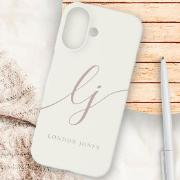 Monogram Neutral Modern Minimal Stylish Ivory Rose iPhone 16 Case