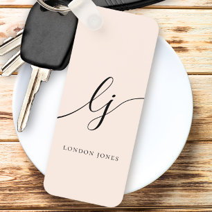 Monogram Neutral Modern Minimalist Stylish Blush Keychain
