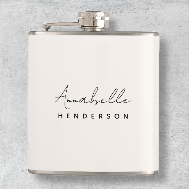 Monogram Neutral | Modern Minimalist Stylish Hip Flask (Creator Uploaded)