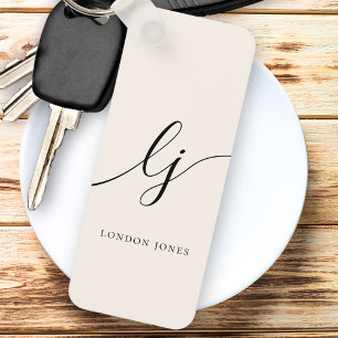 Monogram Neutral Modern Minimalist Stylish Ivory Keychain