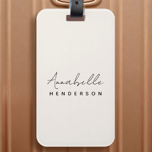 Monogram Neutral   Modern Minimalist Stylish Luggage Tag