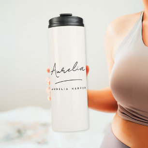 Monogram Neutral Modern Signature Minimalist Ivory Thermal Tumbler