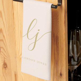 Monogram Neutral Simple Elegant Calligraphy Blush Kitchen Towel