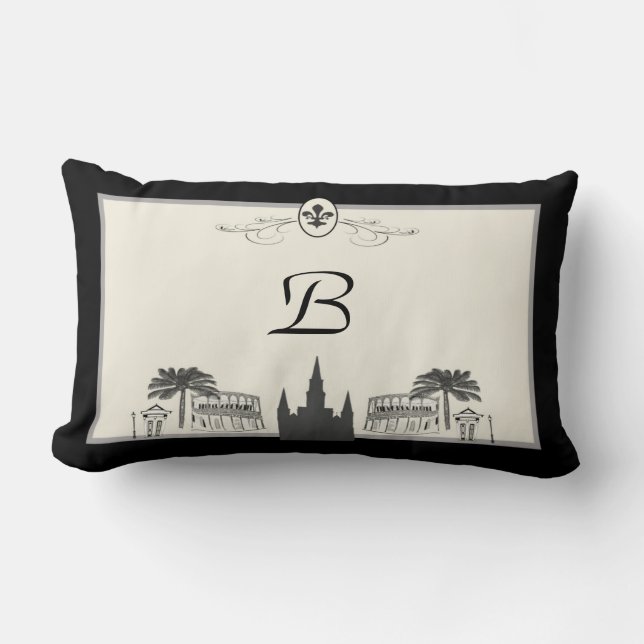 Monogram New Orleans Scene Lumbar Pillow (Front)