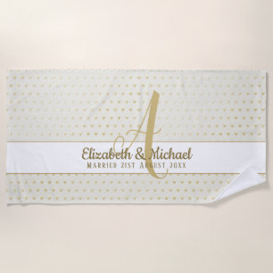 Monogram Newlyweds Wedding Gold Elegant Gift Beach Towel
