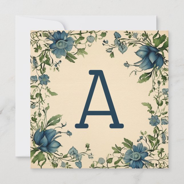 Monogram Notecards in Astronaut Blue & Green Leaf (Front)