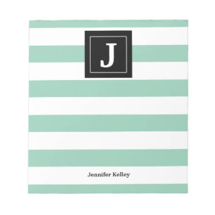 Monogram Notepad Mint Green Stripes, Black