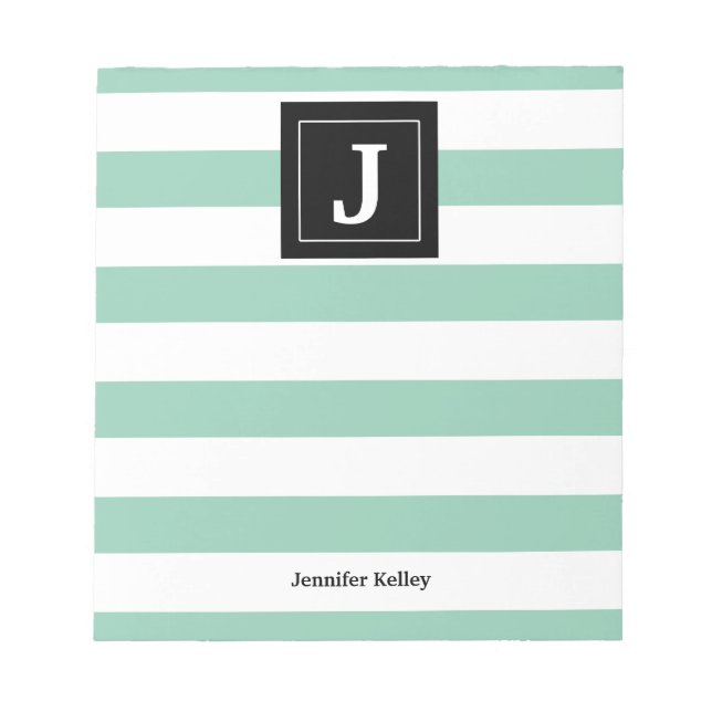 Monogram Notepad Mint Green Stripes, Black (Front)