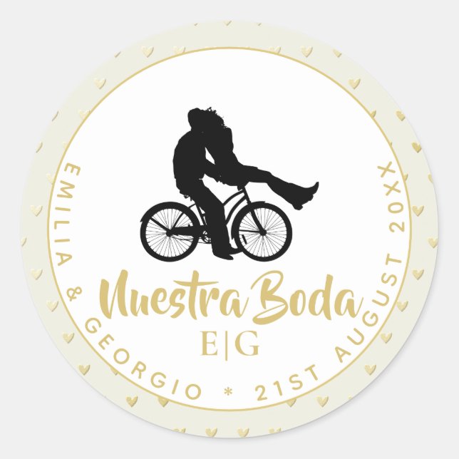 Monogram Nuestra Boda Spanish Wedding Gift Favour Classic Round Sticker (Front)