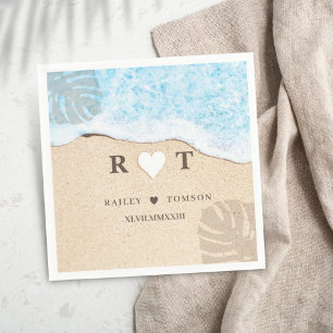 Monogram Numeral Custom Beach Wedding Cocktail Napkin