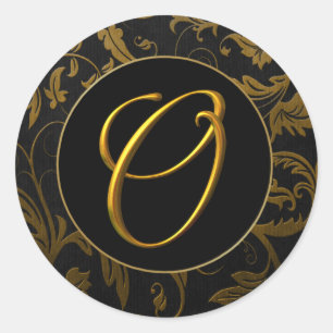 Monogram O Gold and Black Damask Wedding Seal