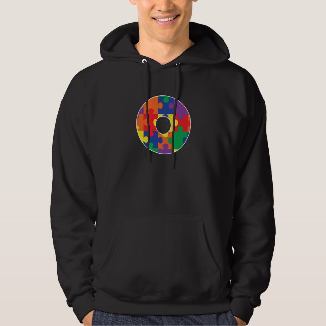 Monogram O in Multi Color Puzzle Pieces Hoodie (Front)