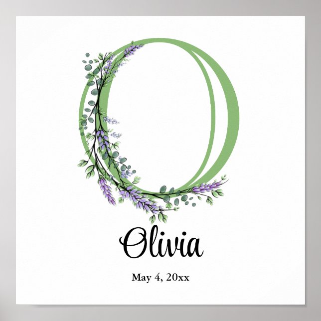 Monogram O Lavender Eucalyptus nursery  Poster (Front)