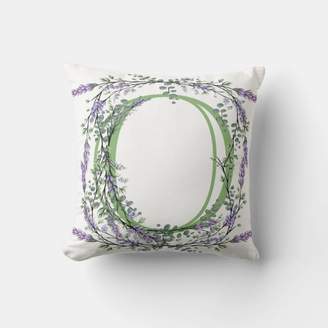 Monogram O Lavender Eucalyptus Throw Pillow (Front)