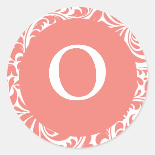 Monogram O Light Coral Customizable Wedding Monogr Classic Round Sticker (Front)