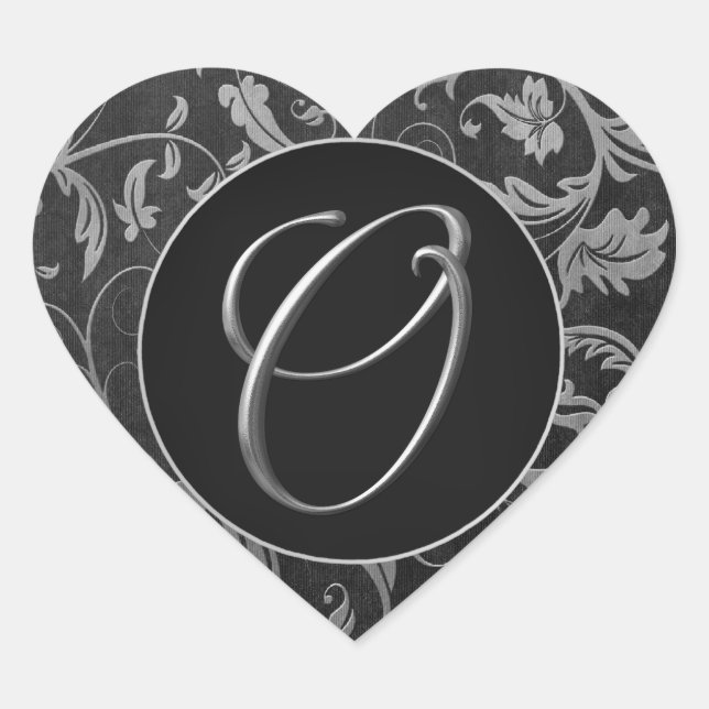 Monogram O Silver and Black Damask Wedding Seal (Front)