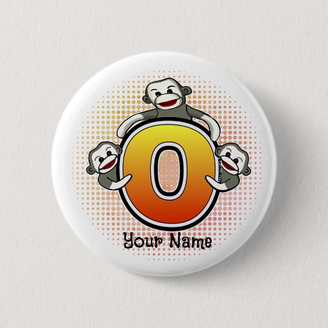 Monogram O Sock Monkey   2 Inch Round Button (Front)